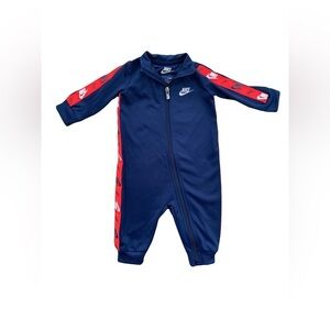 Nike Size 6 Months Navy And Orange Full Zip Jumpsuit Romper